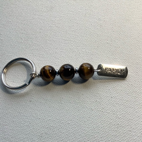 Hand Crafted Accessories - Tigers eye crystal keychain, family charm, beaded key ring, handmade key chain